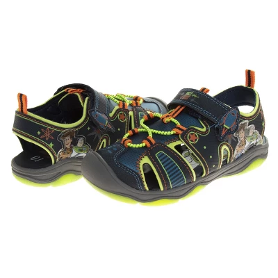 Disney Pixar Toy Story Woody Buzz Summer Sandals With Lights - Beach Pool Water Open Toe Slides Adjustable - Green Navy (Toddler / Little Kid) 7 Disney Pixar Toy Story Woody Buzz Summer Sandals With Lights - Beach Pool Water Open Toe Slides Adjustable - Green Navy (Toddler / Little Kid) - Image 5