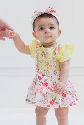 Disney Princess Belle Ariel Tiana Baby Girls Bodysuit French Terry Jumper And Headband 3 Piece Outfit Set Newborn To Infant 3 Disney Princess Belle Ariel Tiana Baby Girls Bodysuit French Terry Jumper And Headband 3 Piece Outfit Set Newborn To Infant