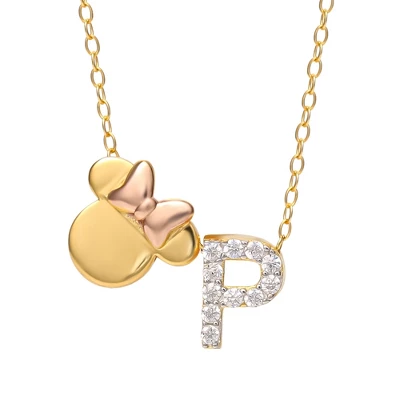 Disney Minnie Mouse Sterling Silver Gold Plated Cubic Zirconia Initial Pendant Necklace, 18" 18 Disney Minnie Mouse Sterling Silver Gold Plated Cubic Zirconia Initial Pendant Necklace, 18" - Image 16