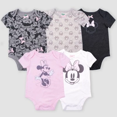Baby Girls' 5pk Disney Minnie Mouse Short Sleeve Bodysuits - Gray/Pink/White 3 Baby Girls' 5pk Disney Minnie Mouse Short Sleeve Bodysuits - Gray/Pink/White