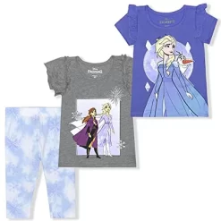 Disney Girl's Frozen 3 Piece Casual Wear, Ruffle Short Sleeve Shirts And Leggings Set For Toddler -Family Style Shop GUEST 28785a50 7ce3 44ca 8082 e51638dca345