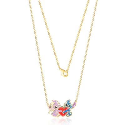 Disney Lilo And Stitch Yellow Gold Plated Stitch And Angel Enamel Heart Necklace - 18'' Chain, Officially Licensed 4 Disney Lilo And Stitch Yellow Gold Plated Stitch And Angel Enamel Heart Necklace - 18'' Chain, Officially Licensed - Image 2