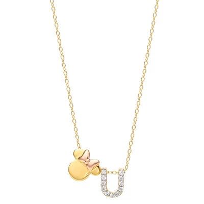 Disney Minnie Mouse Sterling Silver Gold Plated Cubic Zirconia Initial Pendant Necklace, 18" 12 Disney Minnie Mouse Sterling Silver Gold Plated Cubic Zirconia Initial Pendant Necklace, 18" - Image 10