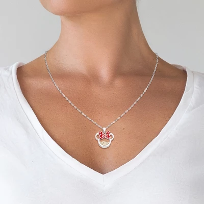 Disney Minnie Mouse Womens Silver Plated Birthstone Shaker Necklace, 18+2" 3 Disney Minnie Mouse Womens Silver Plated Birthstone Shaker Necklace, 18+2"