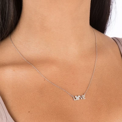 Disney Jewelry Mickey Mouse Love Sterling Silver Cubic Zirconia Mickey Necklace, 18" 3 Disney Jewelry Mickey Mouse Love Sterling Silver Cubic Zirconia Mickey Necklace, 18"