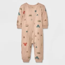 Baby Boys' Disney Mickey Mouse Long Sleeve Romper - Light Brown