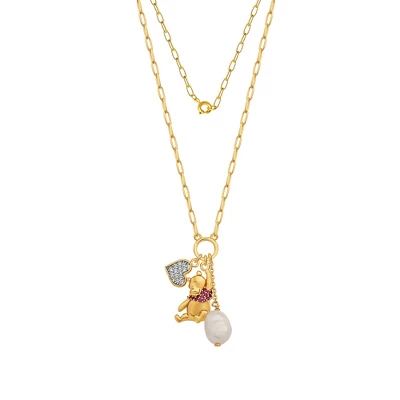 Disney Winnie The Pooh 18K Gold-Plated With Cubic Zirconia Heart, Freshwater Pearl, And Winnie The Pooh Charm Necklace 4 Disney Winnie The Pooh 18K Gold-Plated With Cubic Zirconia Heart, Freshwater Pearl, And Winnie The Pooh Charm Necklace - Image 2