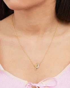 Disney Womens Tinker Bell 18K Gold-Plated Tinkerbell On The Moon Pendant Necklace Jewelry, 18''