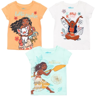 Disney Princess Moana Little Girls 3 Pack Graphic T-Shirt Pink/White/Blue 9 Disney Princess Moana Little Girls 3 Pack Graphic T-Shirt Pink/White/Blue - Image 7