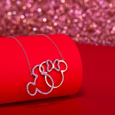 Disney Women's Mickey And Minnie Mouse Sterling Silver Interlocking Necklace, 18" 4 Disney Women's Mickey And Minnie Mouse Sterling Silver Interlocking Necklace, 18" - Image 2