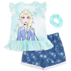 Disney Frozen Minnie Mouse Little Mermaid Elsa Princess Anna Peplum T-Shirt Shorts & Scrunchie 3 Pc Set Infant To Big Kid -Family Style Shop GUEST 61aa1e5c c9af 4512 8bb8 2bc0a035a328