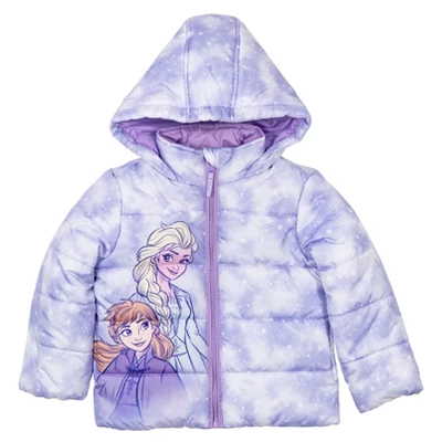 Disney Frozen Princess Anna Elsa Girls Zip Up Puffer Jacket Little Kid 4 Disney Frozen Princess Anna Elsa Girls Zip Up Puffer Jacket Little Kid - Image 2