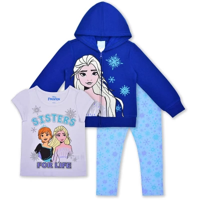 Disney Girl's 3-Pack Frozen Sisters For Life Short Sleeve Graphic Tee, Hoodie And Snowflake Legging Pant Set For Kids 9 Disney Girl's 3-Pack Frozen Sisters For Life Short Sleeve Graphic Tee, Hoodie And Snowflake Legging Pant Set For Kids - Image 7
