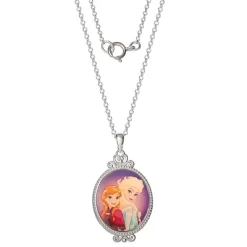 Disney Womens Frozen II Silver Plated Frozen Necklace With Elsa And Anna Pendant Jewelry - Frozen Jewelry, 18'' -Family Style Shop GUEST 75dd7d0e c5c6 435f 8cf1 aefc1e5a9994
