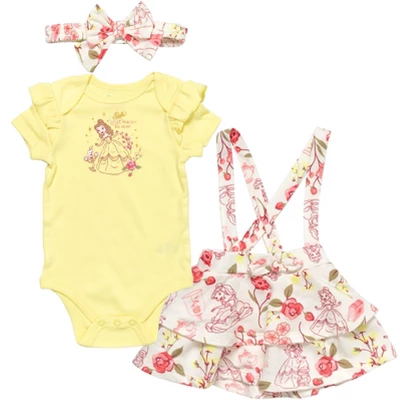 Disney Princess Belle Ariel Tiana Baby Girls Bodysuit French Terry Jumper And Headband 3 Piece Outfit Set Newborn To Infant 4 Disney Princess Belle Ariel Tiana Baby Girls Bodysuit French Terry Jumper And Headband 3 Piece Outfit Set Newborn To Infant - Image 2