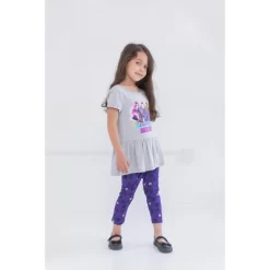 Disney Descendants Mal Evie Uma Peplum T-Shirt Capri Legging Set Grey/Purple