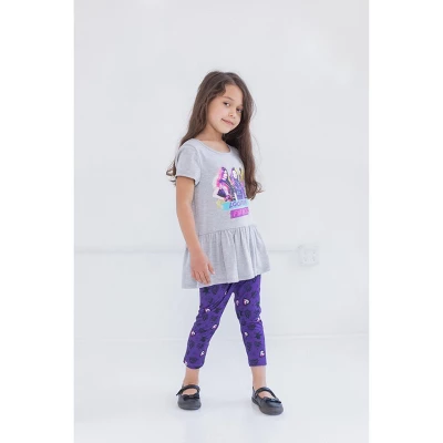 Disney Descendants Mal Evie Uma Peplum T-Shirt Capri Legging Set Grey/Purple 3 Disney Descendants Mal Evie Uma Peplum T-Shirt Capri Legging Set Grey/Purple