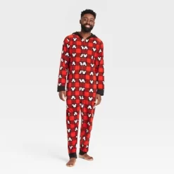 Men's Disney 100 Mickey Mouse Print Long Sleeve Pajama Jumpsuit - Red -Family Style Shop GUEST 873e378c 59b9 485e b5b0 3070acc2ead1