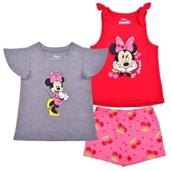 Disney Girls' 3-Pack So Sweet Minnie Mouse Ruffle Sleeve Tee, Bow Strap Sleeveless Shirt And Casual Shorts Set For Kids -Family Style Shop GUEST 88f509ca 7a69 46ba 9a34 704be78b85ce