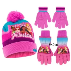 Disney Princess Girls Winter Hat With Knit And Insulated Ski Glove Set, Kids Ages 4-7