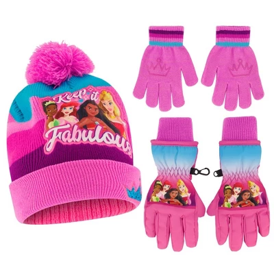 Disney Princess Girls Winter Hat With Knit And Insulated Ski Glove Set, Kids Ages 4-7 3 Disney Princess Girls Winter Hat With Knit And Insulated Ski Glove Set, Kids Ages 4-7