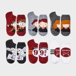 Disney Women's Harry Potter Surprise Crackers 6pk Low Cut Socks - Assorted Colors 4-10