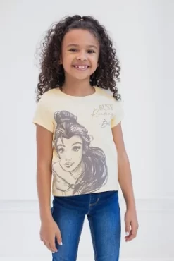 Disney Princess Ariel Cinderella Tiana Moana Jasmine Belle Girls 3 Pack T-Shirts Toddler To Big Kid