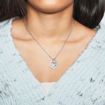 Disney Lilo & Stitch Silver Plated Necklace With Flower Pendant And Stitch Charm - Stitch Gifts Jewelry, 16 + 2" 3 Disney Lilo & Stitch Silver Plated Necklace With Flower Pendant And Stitch Charm - Stitch Gifts Jewelry, 16 + 2"