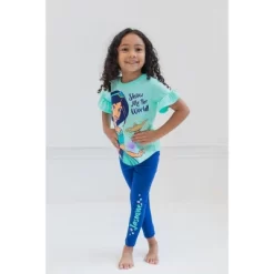 Disney Princess Moana Frozen Little Mermaid Rapunzel Jasmine Belle Girls T-Shirt And Leggings Outfit Set Toddler To Big Kid