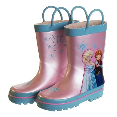 Disney Frozen Elsa Anna Princess Rubber Rainboots - Waterproof Lightweight Easy On With Easy Pull Handles - Pink / Blue (7-1 Toddler / Little Kid / Big Kid) 4 Disney Frozen Elsa Anna Princess Rubber Rainboots - Waterproof Lightweight Easy On With Easy Pull Handles - Pink / Blue (7-1 Toddler / Little Kid / Big Kid) - Image 2