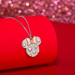 Disney Minnie Mouse Cubic Zirconia Two Tone Sterling Silver Necklace, Pink Plated Accents, 18" -Family Style Shop GUEST ac21c5e0 2ca6 4acc a738 8956ca723bd7