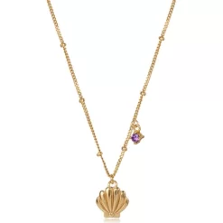 Disney The Little Mermaid Womens Sterling Silver Yellow Gold Plated Shell Necklace With Purple Cubic Zirconia Charm, 16 + 2" -Family Style Shop GUEST b0778cd9 0de6 4c84 bd98 d603494fbb12