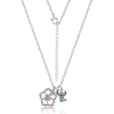 Disney Lilo & Stitch Silver Plated Necklace With Flower Pendant And Stitch Charm - Stitch Gifts Jewelry, 16 + 2" 6 Disney Lilo & Stitch Silver Plated Necklace With Flower Pendant And Stitch Charm - Stitch Gifts Jewelry, 16 + 2" - Image 4