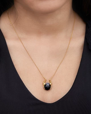 Disney Villains Women's Maleficent Gold Plated Sterling Silver Onyx Necklace, 18" 3 Disney Villains Women's Maleficent Gold Plated Sterling Silver Onyx Necklace, 18"