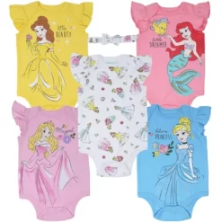 Disney Princess Ariel Belle Cinderella Rapunzel Tiana Snow White Aurora Baby Girls 5 Pack Bodysuits Newborn To Infant -Family Style Shop GUEST cc776c18 d8c9 4e72 ad9a 1d43ebbe2f3b
