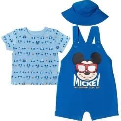 Disney Mickey Mouse Baby French Terry Short Overalls T-Shirt And Hat 3 Piece Outfit Set Newborn To Infant -Family Style Shop GUEST cc81d92b f302 4104 8db4 9237a21b9c97