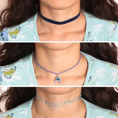 Disney Girls Lilo & Stitch Necklace Trio - 3-Piece Choker Necklace Set With 1 Stretch Necklace And 2 12"+3" Necklaces - Stitch Jewelry For Girls 4 Disney Girls Lilo & Stitch Necklace Trio - 3-Piece Choker Necklace Set With 1 Stretch Necklace And 2 12"+3" Necklaces - Stitch Jewelry For Girls - Image 2