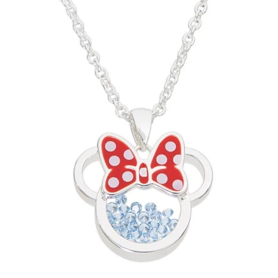 Disney Minnie Mouse Womens Silver Plated Birthstone Shaker Necklace, 18+2" 12 Disney Minnie Mouse Womens Silver Plated Birthstone Shaker Necklace, 18+2" - Image 10