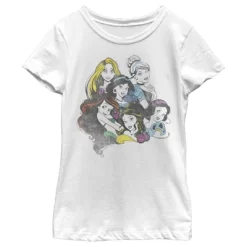 Girl's Disney Princesses Group Bold Color Pop T-Shirt -Family Style Shop GUEST d292afeb fd49 4c8c ac24 cc70660241b8