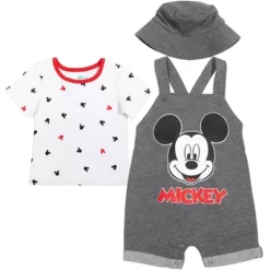 Disney Mickey Mouse Baby French Terry Short Overalls T-Shirt And Hat 3 Piece Outfit Set Newborn To Infant -Family Style Shop GUEST d3094819 554e 45f4 bf43 d999064d3648