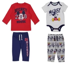 Disney Mickey Mouse Baby Pants Pullover T-Shirt And Bodysuit 4 Piece Layette Set Newborn To Infant -Family Style Shop GUEST dd4abdac 5cf0 4403 b10c 2c753d59f5d3