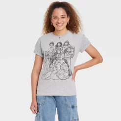 Women's Disney Princess Outline Short Sleeve Graphic T-Shirt - Gray -Family Style Shop GUEST e6cd9ca8 9cb1 4b6f becf 3104ea020370
