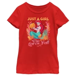 Girl's Disney Ariel Just A Girl Who Loves Fall T-Shirt -Family Style Shop GUEST ea7c6321 a8ab 4968 9c7f f0bac35d85dc