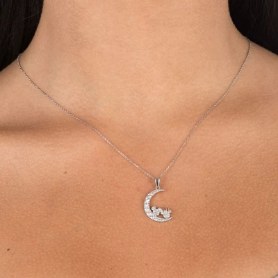Disney Mickey And Minnie Mouse Sterling Silver Cubic Zirconia Moon Pendant Necklace, 18" 4 Disney Mickey And Minnie Mouse Sterling Silver Cubic Zirconia Moon Pendant Necklace, 18" - Image 2